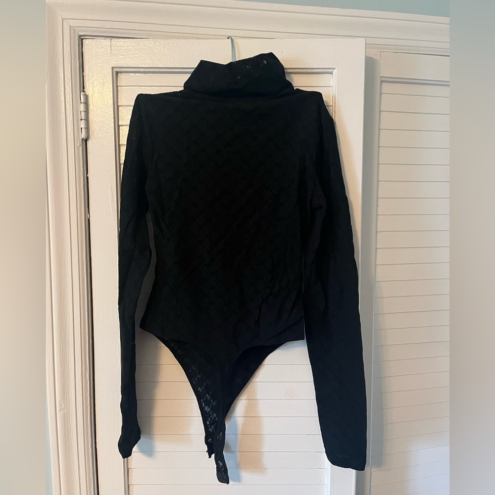 Open Edit Black Lace Long Sleeve Bodysuit